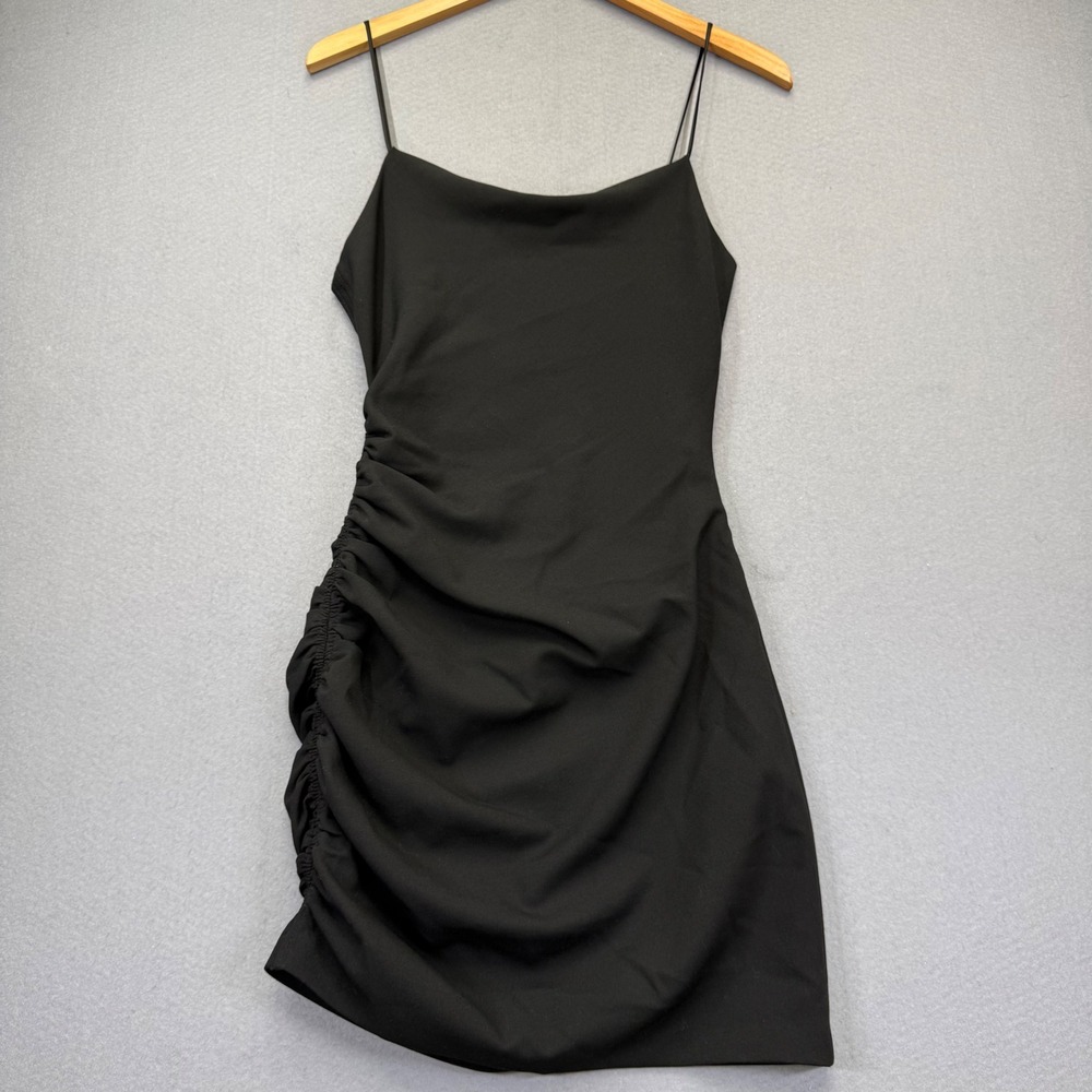 Cinq a Sept Black Ruched Cowl Neck Mini Dress Silk Lined 4 LBD Spaghetti Strap
